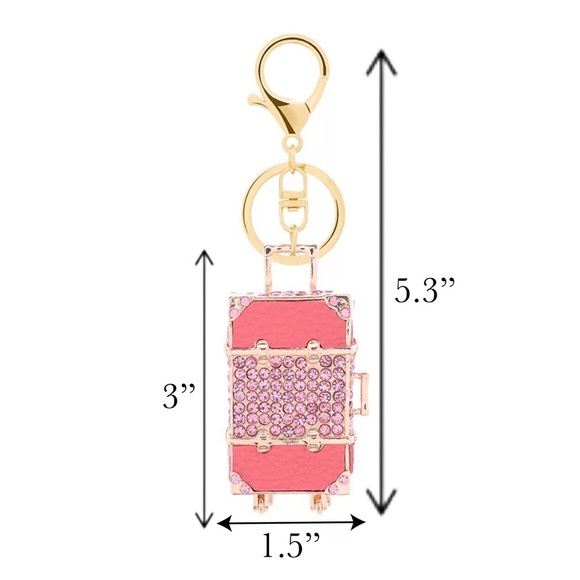 Pink & Gold Crystal Luggage Keychain Charm - Picture 16 of 16